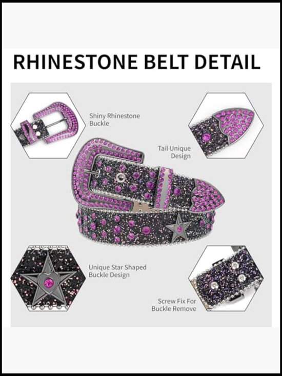 Shinning Rhinestone Star PU Leather Belt Western Unisex